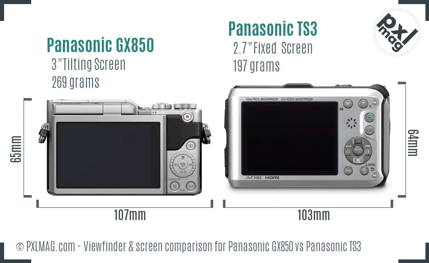 Panasonic GX850 vs Panasonic TS3 Screen and Viewfinder comparison