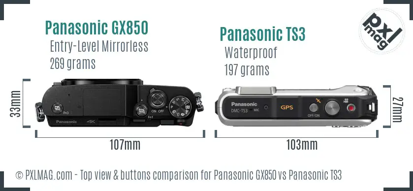 Panasonic GX850 vs Panasonic TS3 top view buttons comparison