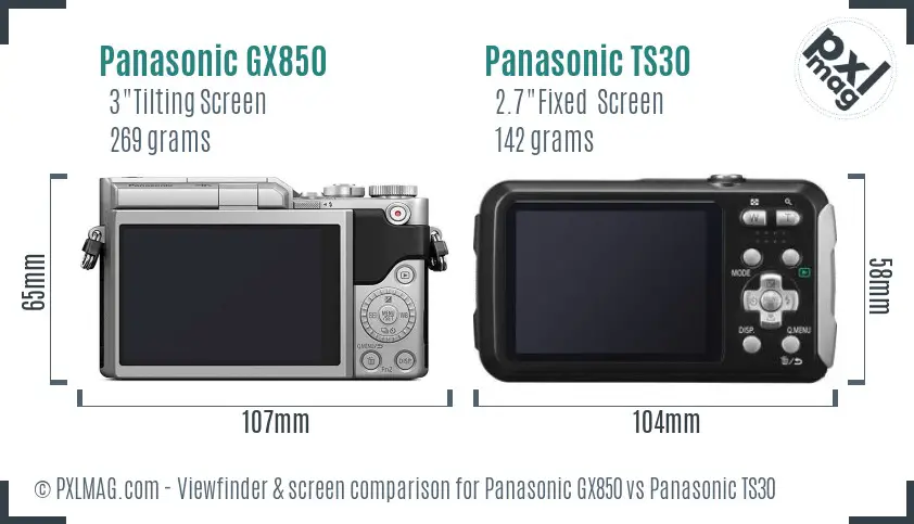 Panasonic GX850 vs Panasonic TS30 Screen and Viewfinder comparison