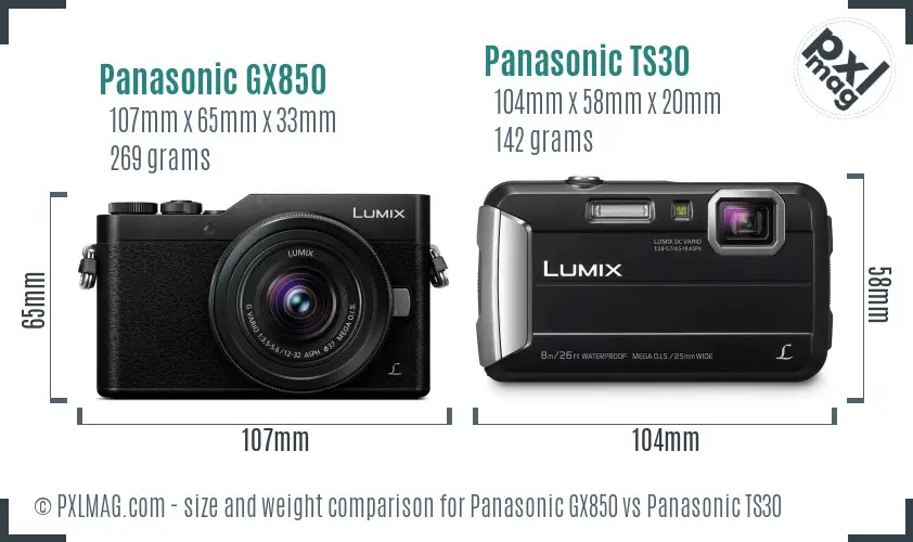 Panasonic GX850 vs Panasonic TS30 size comparison