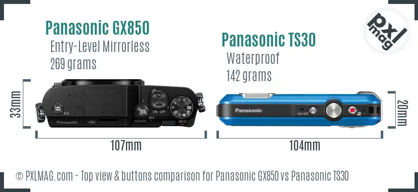 Panasonic GX850 vs Panasonic TS30 top view buttons comparison