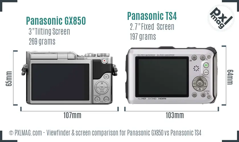 Panasonic GX850 vs Panasonic TS4 Screen and Viewfinder comparison