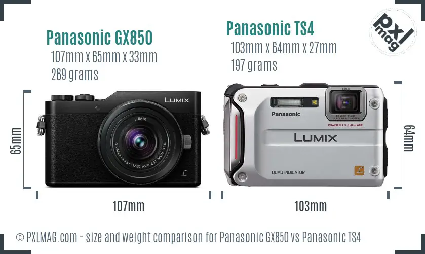 Panasonic GX850 vs Panasonic TS4 size comparison
