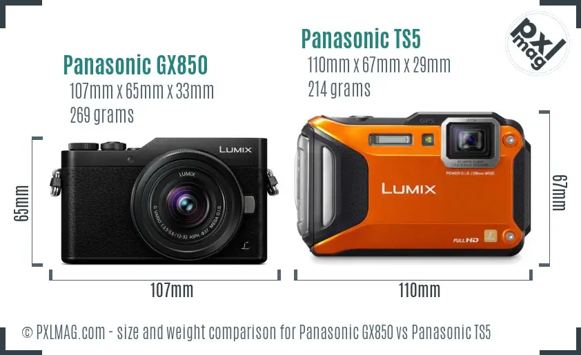 Panasonic GX850 vs Panasonic TS5 size comparison