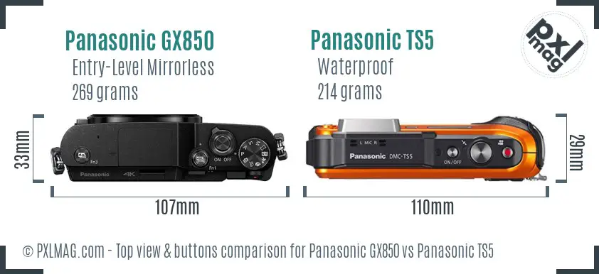 Panasonic GX850 vs Panasonic TS5 top view buttons comparison