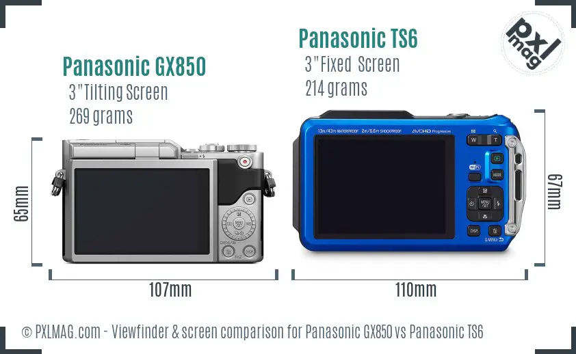 Panasonic GX850 vs Panasonic TS6 Screen and Viewfinder comparison