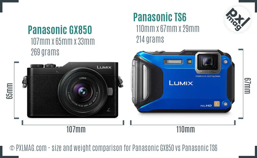 Panasonic GX850 vs Panasonic TS6 size comparison