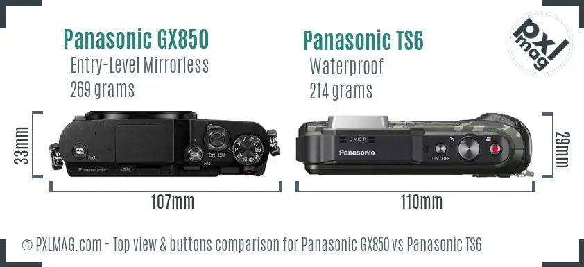 Panasonic GX850 vs Panasonic TS6 top view buttons comparison