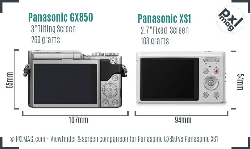 Panasonic GX850 vs Panasonic XS1 Screen and Viewfinder comparison