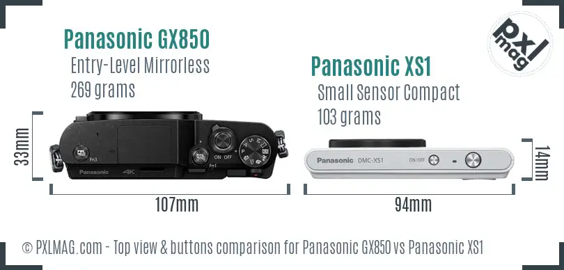 Panasonic GX850 vs Panasonic XS1 top view buttons comparison