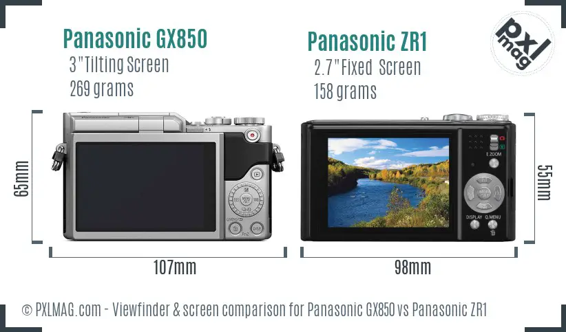 Panasonic GX850 vs Panasonic ZR1 Screen and Viewfinder comparison