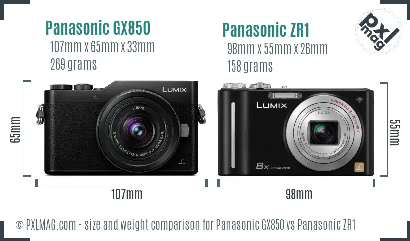 Panasonic GX850 vs Panasonic ZR1 size comparison