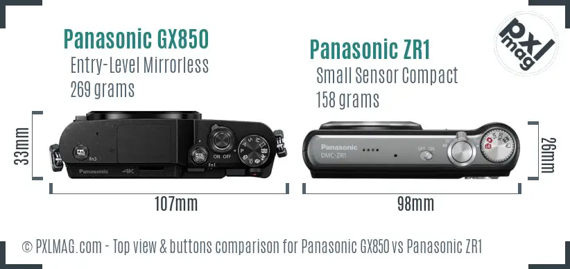 Panasonic GX850 vs Panasonic ZR1 top view buttons comparison