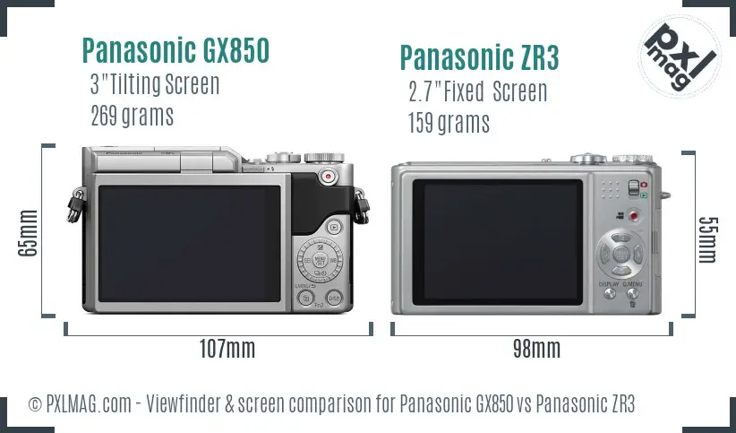 Panasonic GX850 vs Panasonic ZR3 Screen and Viewfinder comparison