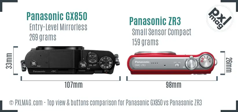 Panasonic GX850 vs Panasonic ZR3 top view buttons comparison