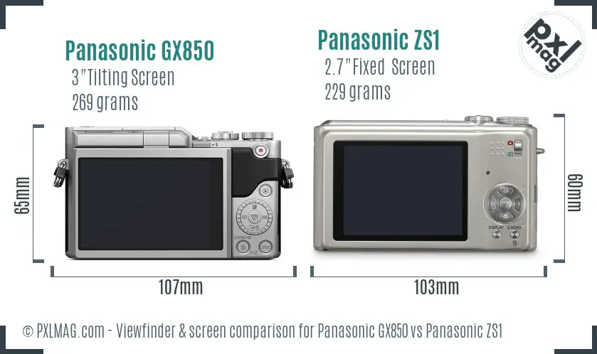 Panasonic GX850 vs Panasonic ZS1 Screen and Viewfinder comparison
