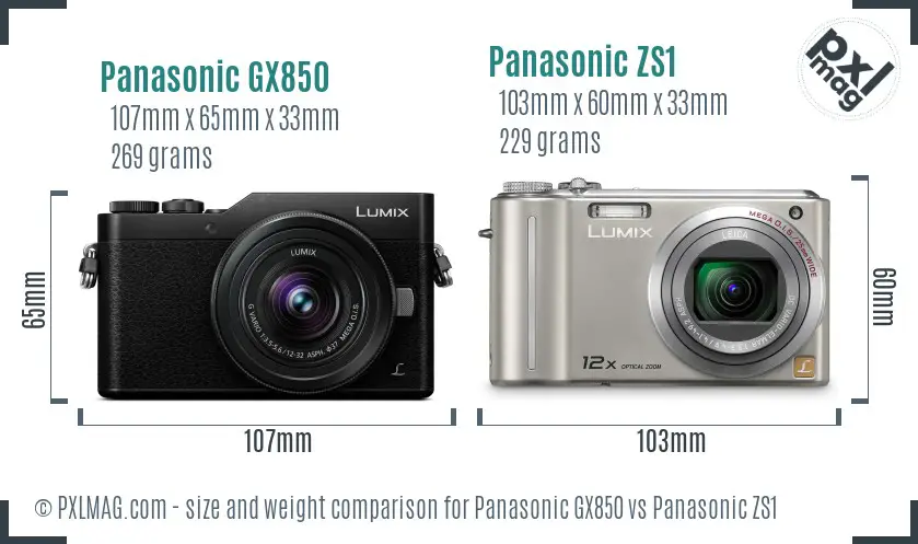 Panasonic GX850 vs Panasonic ZS1 size comparison