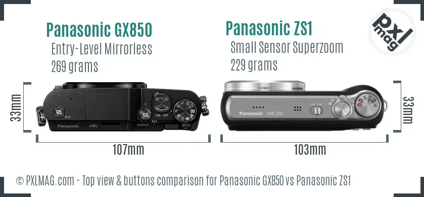 Panasonic GX850 vs Panasonic ZS1 top view buttons comparison