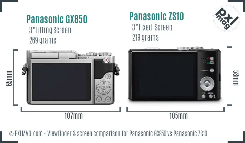 Panasonic GX850 vs Panasonic ZS10 Screen and Viewfinder comparison