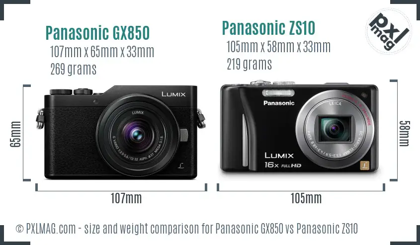 Panasonic GX850 vs Panasonic ZS10 size comparison