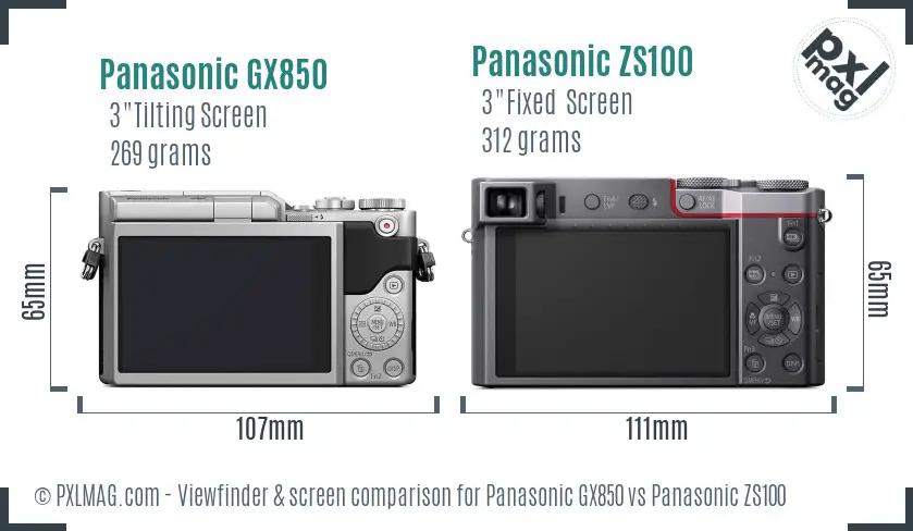 Panasonic GX850 vs Panasonic ZS100 Screen and Viewfinder comparison