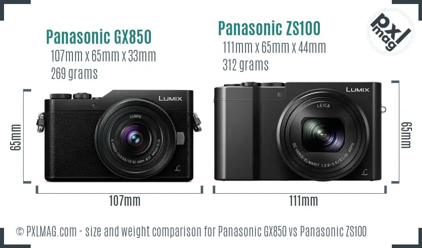 Panasonic GX850 vs Panasonic ZS100 size comparison