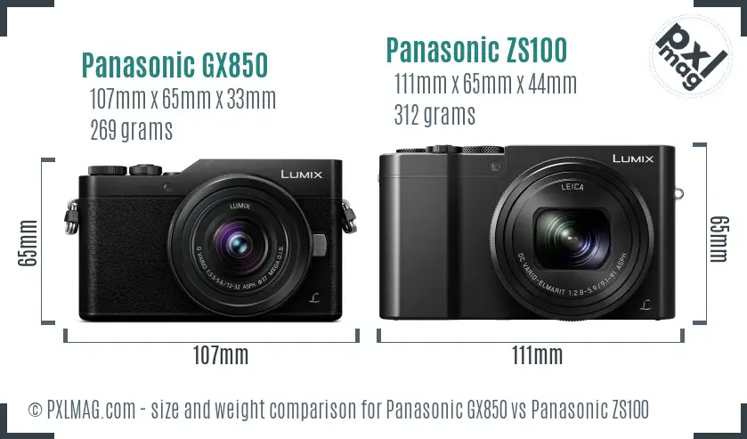 Panasonic GX850 vs Panasonic ZS100 size comparison Panasonic GX850 vs Panasonic ZS100 size comparison