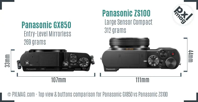 Panasonic GX850 vs Panasonic ZS100 top view buttons comparison