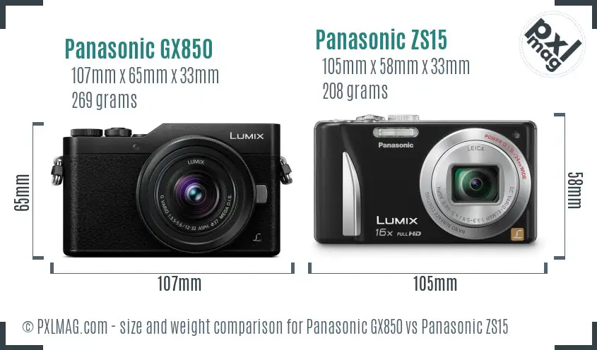 Panasonic GX850 vs Panasonic ZS15 size comparison