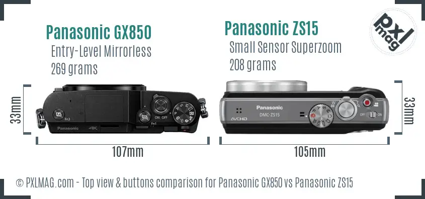 Panasonic GX850 vs Panasonic ZS15 top view buttons comparison