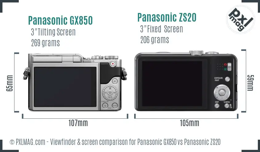 Panasonic GX850 vs Panasonic ZS20 Screen and Viewfinder comparison