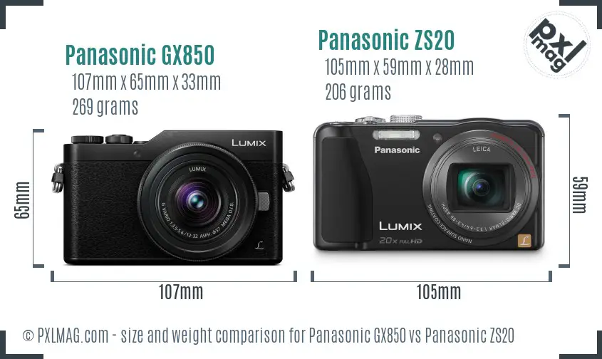 Panasonic GX850 vs Panasonic ZS20 size comparison