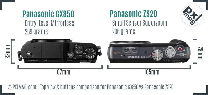 Panasonic GX850 vs Panasonic ZS20 top view buttons comparison