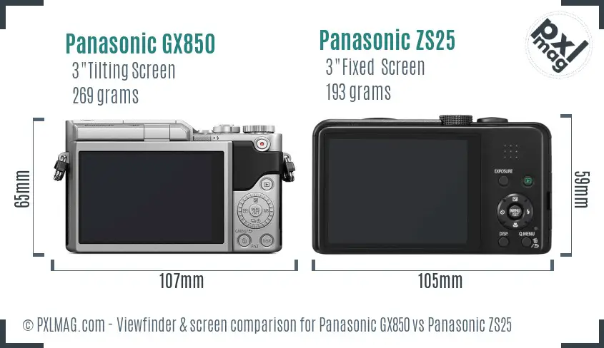 Panasonic GX850 vs Panasonic ZS25 Screen and Viewfinder comparison