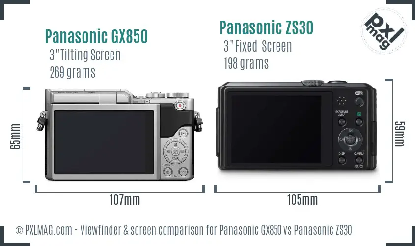 Panasonic GX850 vs Panasonic ZS30 Screen and Viewfinder comparison