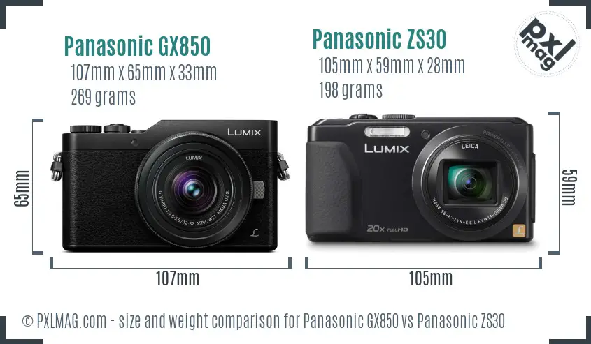 Panasonic GX850 vs Panasonic ZS30 size comparison