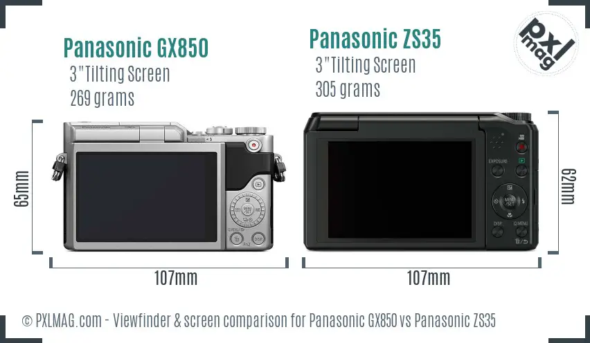Panasonic GX850 vs Panasonic ZS35 Screen and Viewfinder comparison