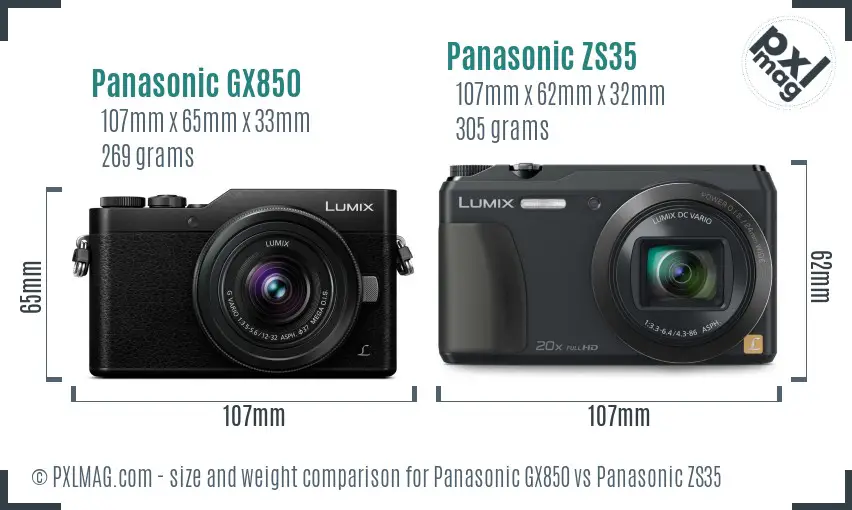 Panasonic GX850 vs Panasonic ZS35 size comparison