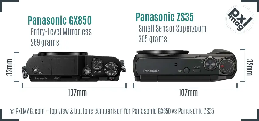 Panasonic GX850 vs Panasonic ZS35 top view buttons comparison