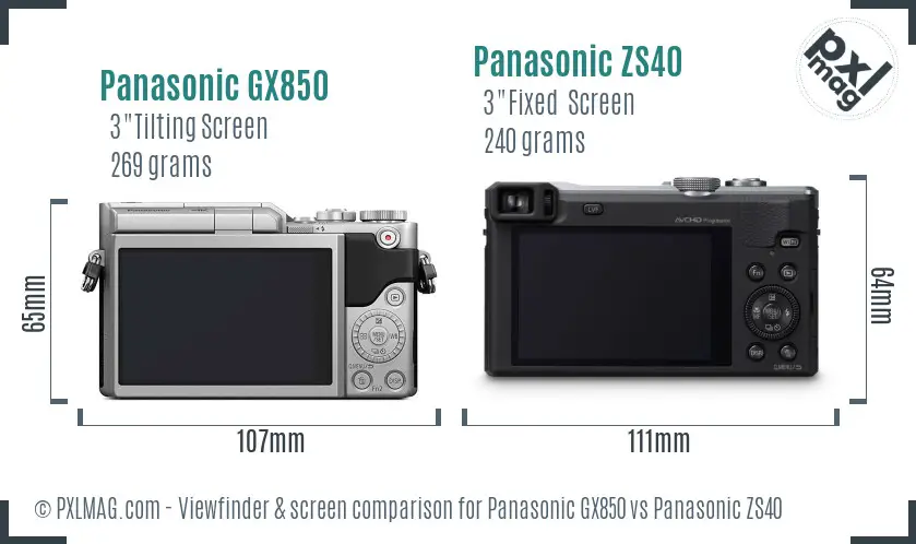 Panasonic GX850 vs Panasonic ZS40 Screen and Viewfinder comparison