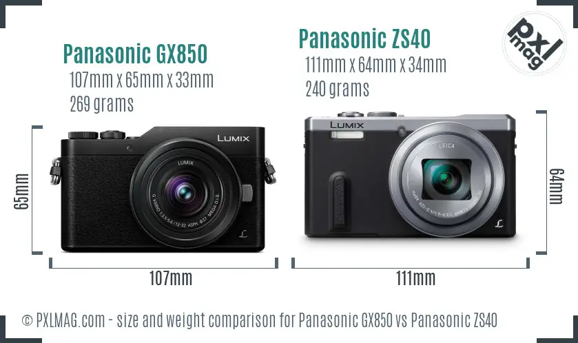 Panasonic GX850 vs Panasonic ZS40 size comparison