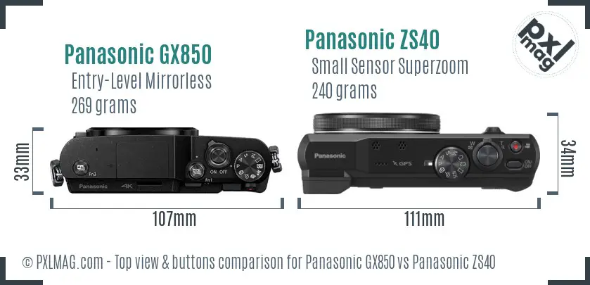 Panasonic GX850 vs Panasonic ZS40 top view buttons comparison