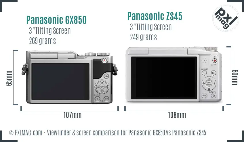Panasonic GX850 vs Panasonic ZS45 Screen and Viewfinder comparison