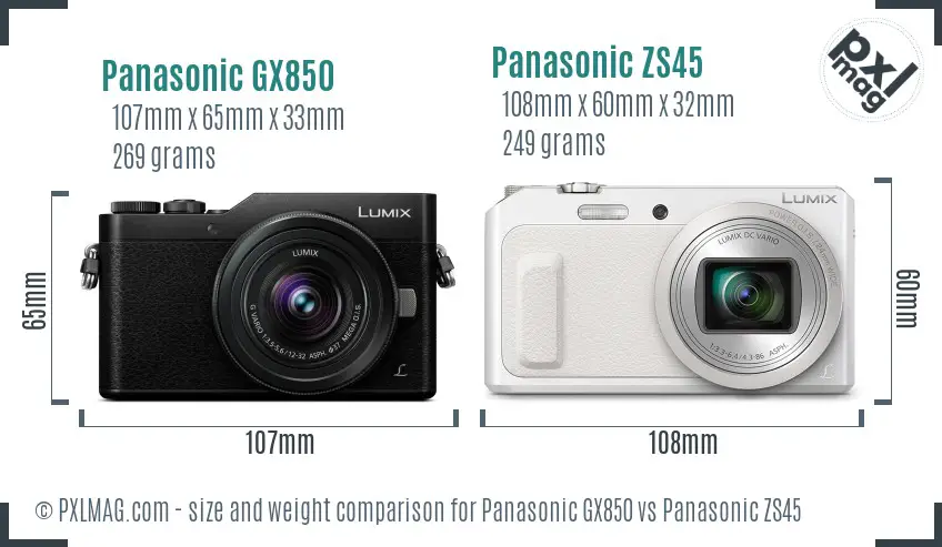 Panasonic GX850 vs Panasonic ZS45 size comparison