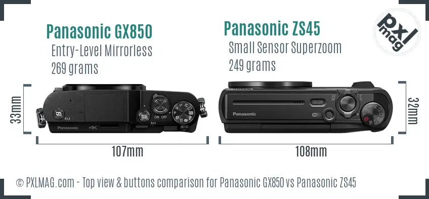 Panasonic GX850 vs Panasonic ZS45 top view buttons comparison