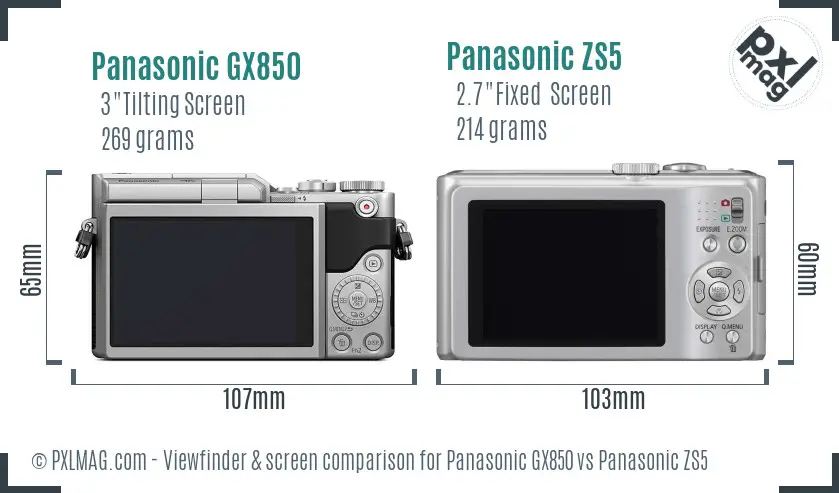 Panasonic GX850 vs Panasonic ZS5 Screen and Viewfinder comparison