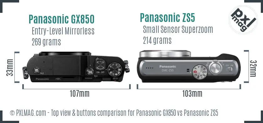 Panasonic GX850 vs Panasonic ZS5 top view buttons comparison