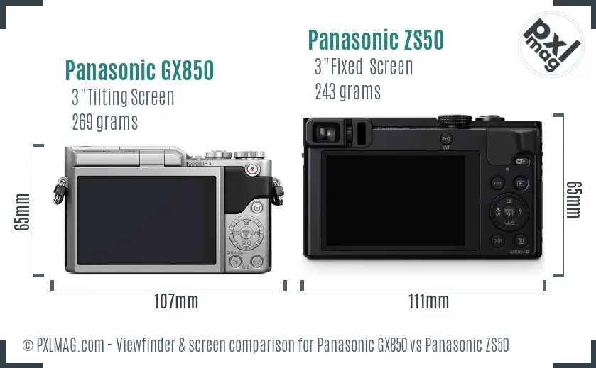 Panasonic GX850 vs Panasonic ZS50 Screen and Viewfinder comparison
