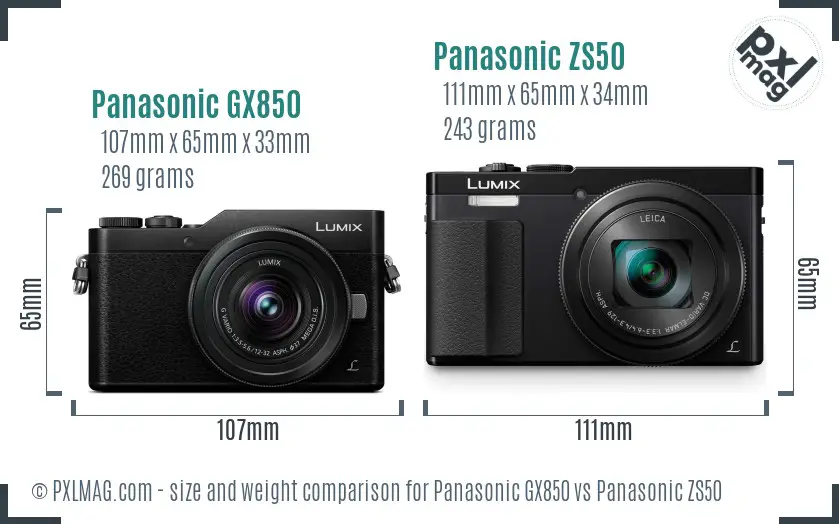 Panasonic GX850 vs Panasonic ZS50 size comparison