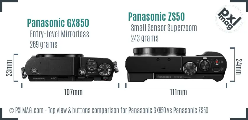 Panasonic GX850 vs Panasonic ZS50 top view buttons comparison